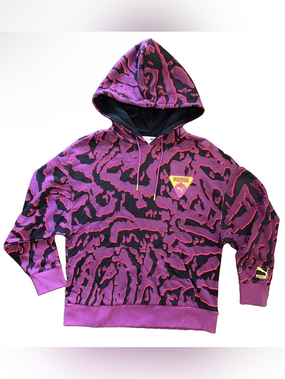 Puma Womens Ski Club Classics Hoodie M Purple Camo Abstract Retro Streetwear